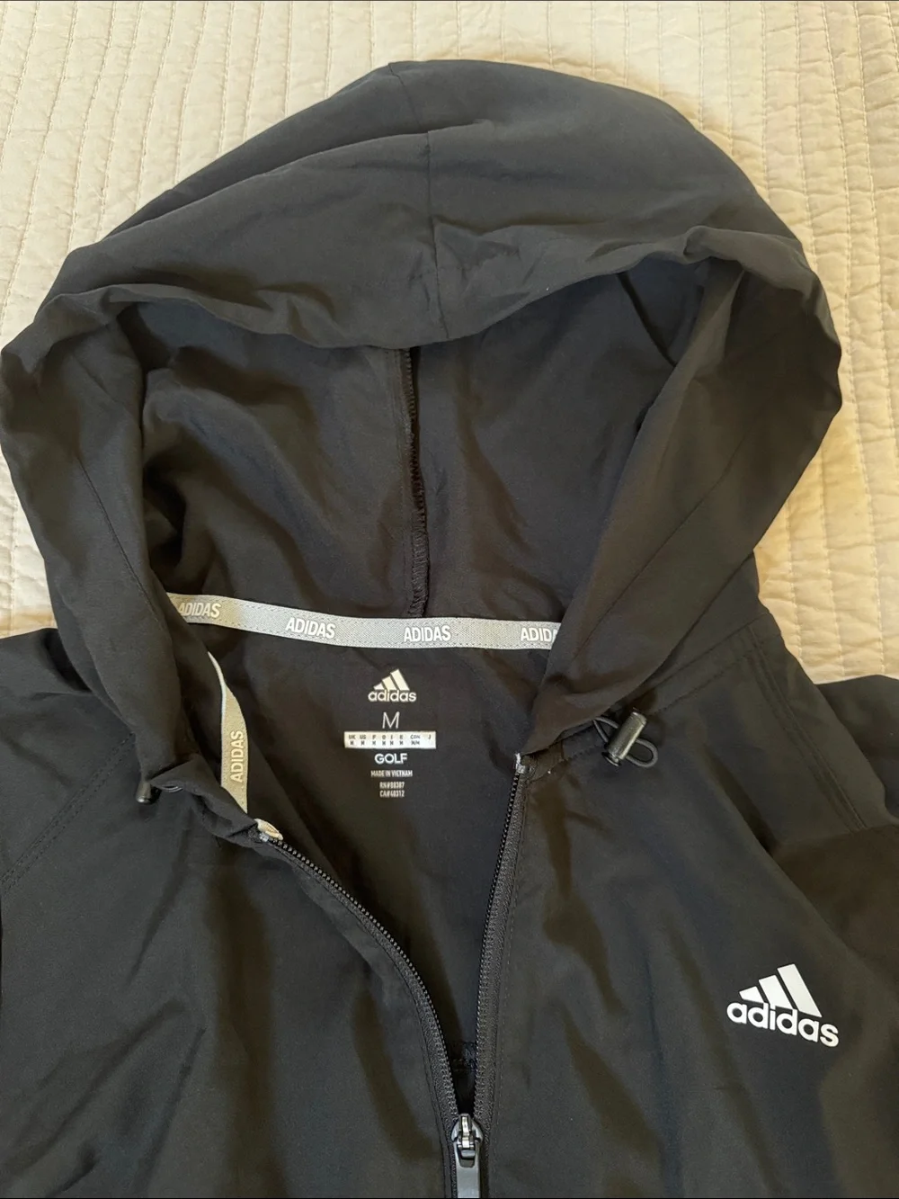 adidas Black Hooded Windbreaker with White Logo